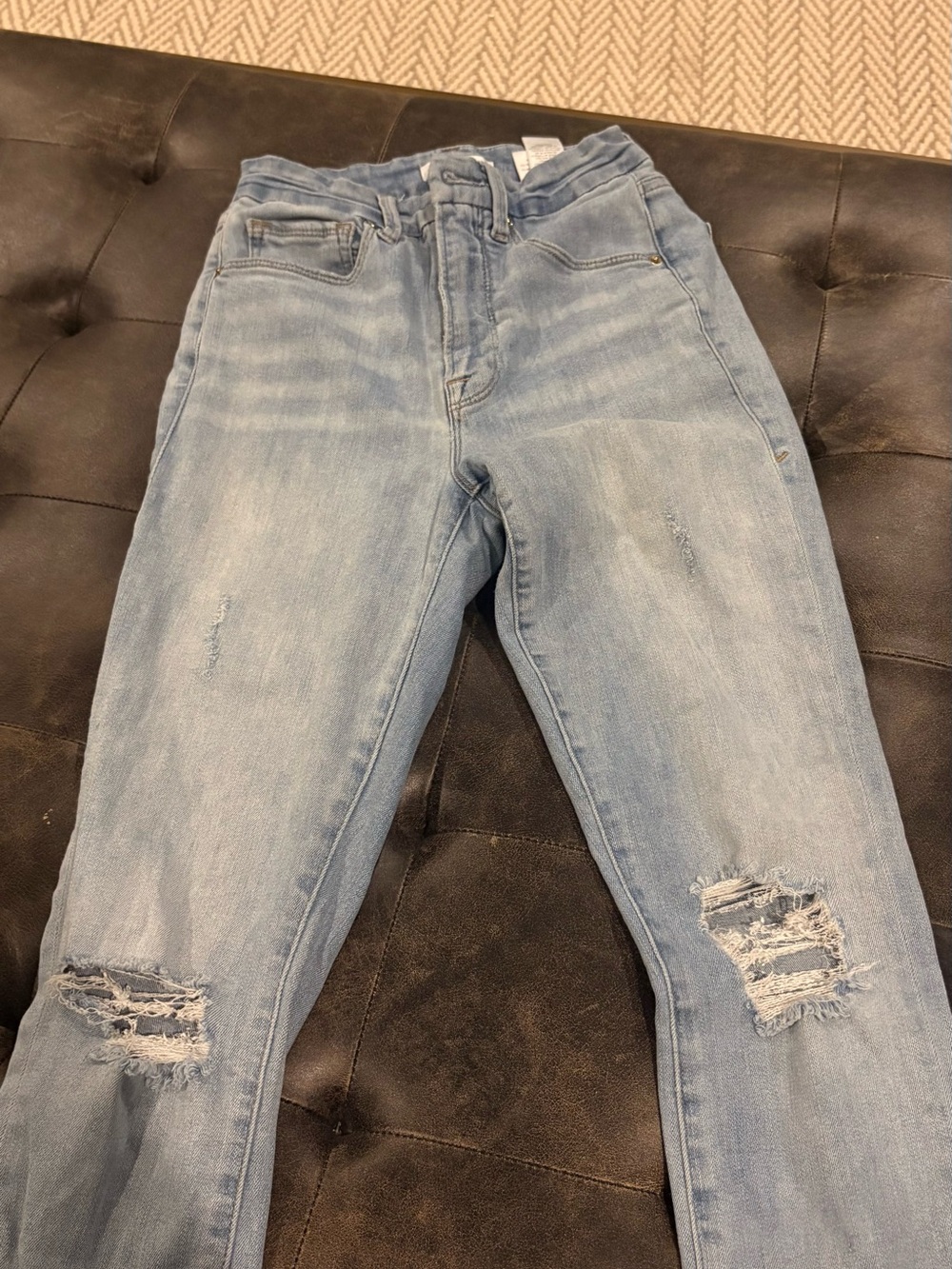 Good American Light Blue High-Rise Distressed Jeans